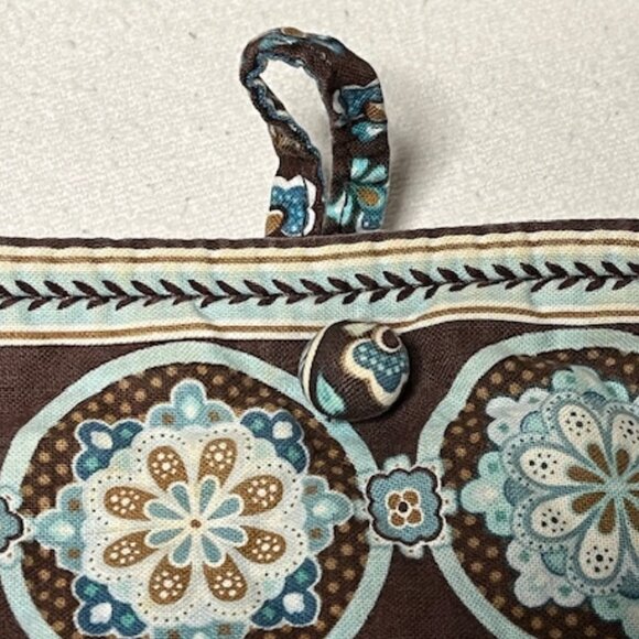 Vera Bradley Quilted Floral Shoulder Tote Travel Bag Brown Blue 13"x14" - Picture 8 of 16